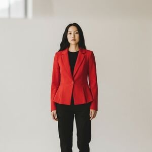 White House Black Market Women's Red Peplum Blazer Sz 2